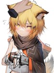 blonde_hair blush breasts brown_body brown_fur clothed clothing duo female female_focus female_humanoid fluffy fluffy_ears fluffy_tail fur hair headpat humanoid_focus inner_ear_fluff petting short_hair solo_focus tail tuft white_body white_fur yellow_body yellow_eyes yellow_fur tabhead arknights hypergryph studio_montagne vermeil_(arknights) animal_humanoid canid canid_humanoid canine canine_humanoid fox_humanoid humanoid mammal mammal_humanoid 2022 absurd_res digital_media_(artwork) hi_res translated_description