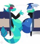 3_fingers aircraft airplane aisle alternate_color anthro anthrofied ass_to_ass big_butt big_tail black_butt black_clothing black_ears black_face black_markings black_topwear blue_butt blue_ears blue_face blue_kerchief blue_neckerchief bottomless bottomless_anthro bottomless_male butt butt_markings claws closed_smile clothed clothed_anthro clothed_male clothing countershade_butt countershade_face countershading dark_clothing dark_topwear duo ear_markings facial_markings finger_claws fingers gesture green_butt green_ears green_face green_hands green_markings green_scarf green_tail green_tongue hat head_markings headgear headwear huge_butt inside_airplane inside_vehicle kerchief long_tongue looking_at_another looking_at_another's_butt looking_at_butt looking_at_partner looking_at_partner's_butt looking_at_viewer looking_back looking_back_at_viewer male male/male markings mouth_closed multicolored_butt multicolored_ears neckerchief neckwear pattern_clothing pattern_topwear pilot_suit pilot_uniform pokemorph red_eyes scarf scarf_tongue seats simple_background sitting sitting_on_seat smile smiling_at_viewer striped_clothing striped_sleeves striped_topwear stripes tail tail_markings tongue topwear uniform ushanka vehicle waving waving_at_viewer waving_hand white_background white_finger_claws yellow_stripes meatshaq mythology nintendo pokemon fan_character len_(focus) amphibian dragon flygon generation_3_pokemon generation_6_pokemon greninja mythological_creature mythological_scalie pokemon_(species) scalie 2019 artist_name digital_drawing_(artwork) digital_media_(artwork) hi_res signature