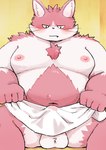 anthro balls belly blush bulge clothing cute_fangs erection erection_under_clothing fangs genitals humanoid_hands kemono male moobs navel nipples overweight overweight_male pink_body sitting solo teeth s_ouo tamacolle bungo_(tamacolle) domestic_cat felid feline felis mammal 2024 hi_res