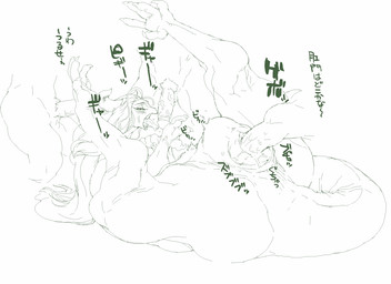 anal anal_fisting anal_penetration blush erection female fisting genitals group hair horn humanoid_genitalia humanoid_penis interspecies legs_up long_hair male nude open_mouth penetration penis text tongue nezumi_(artist) dinosaur dromaeosaurid human mammal prehistoric_species reptile saurischian scalie theropod velociraptor bad_metadata japanese_text missing_sample monochrome translation_request