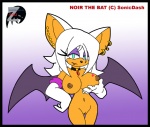 anthro big_breasts breasts copyright_symbol ear_piercing female genitals gradient_background looking_at_viewer membrane_(anatomy) membranous_wings mostly_nude nipples piercing purple_background pussy simple_background solo symbol white_background wings zeta_r-02 sega sonic_the_hedgehog_(series) fan_character noir_(sonicdash) noir_the_bat bat mammal