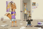 anthro barefoot bedroom book bottomwear broken_horn calendar clothed clothing countershading dancing eyes_closed feet fully_clothed fur group hair horn inside male messy_room music notebook october_(month) pants paper pen poster shirt shorts smile standing topwear trash young young_anthro aar0njay sound_warning disney youtube zootopia gazelle_(zootopia) american_opossum antelope bovid canid canine deer fox gazelle mammal marsupial animated digital_media_(artwork) short_playtime sound webm