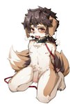 anthro barbell_piercing black_hair bodily_fluids brown_eyes collar cum cum_drip dripping ear_piercing eyebrow_piercing facial_piercing flaccid foreskin genital_fluids genitals hair hands_behind_back kemono kneeling leash leashed_collar male navel nipple_barbell nipple_piercing nipples nude penis piercing simple_background solo submissive tongue tongue_out tongue_piercing unretracted_foreskin white_background young kazukiiii462 canid canine canis domestic_dog mammal absurd_res hi_res