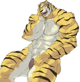 abs anthro big_muscles cellphone electronics flaccid flip_phone genitals huge_muscles male muscular muscular_anthro muscular_male nude one_eye_closed penis phone simple_background smile solo stripes white_background unknown_artist felid mammal pantherine tiger source_request