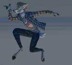 anthro biped black_nose bottomwear clothed clothing falling fangs feet finger_gun flannel fully_clothed fur gesture hand_gesture jumping looking_at_viewer male multicolored_body multicolored_fur open_mouth pants running shirt simple_background smile smirk solo standing teeth toes topwear two_tone_body two_tone_fur potar venison_belevik cervine deer mammal tufted_deer 2016 digital_drawing_(artwork) digital_media_(artwork) portrait