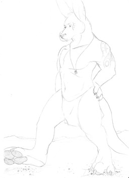 anthro arm_markings bottomwear claws clothed clothing crush hand_on_hip head_tuft jewelry licking licking_lips licking_own_lips loincloth macro male male_anthro markings mouth_closed necklace pawpads simple_background solo toe_claws tongue tongue_out topless tuft solaxe_(artist) kangaroo macropod mammal marsupial full-length_portrait monochrome portrait sketch