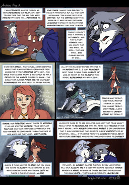4_fingers 4_toes age_difference anthro black_bars black_nose blue_body blue_eyes blue_fur brown_body brown_fur brown_hair clenched_teeth cloak clothed clothed_anthro clothed_male clothing dialogue fangs feet female fingers flashback forest fur grey_body grey_fur group hair hand_wraps hindpaw humanoid_hands male multicolored_body multicolored_fur paws plant shaking shirt sitting speech_bubble tail teeth temple text toes tongue topwear trauma traumatized tree trembling tunic two_tone_body two_tone_fur white_body white_fur wraps spiritofash alexis_(spiritofash) andreas_(spiritofash) therion_(spiritofash) trias_(spiritofash) canid canine canis mammal wolf comic english_text hi_res letterbox