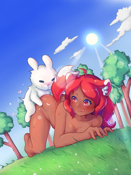 ahoge all_fours ass_up bestiality blue_sky blush bodily_fluids breasts breasts_on_ground brown_body brown_skin butt cloud doggystyle duo dutch_angle exposed fast female female_on_feral female_penetrated feral feral_penetrating feral_penetrating_humanoid forest fox_ears fox_tail from_behind_position genital_fluids grass hair humanoid_on_feral humanoid_penetrated inner_ear_fluff interspecies larger_female larger_humanoid licking licking_lips male male/female male_penetrating male_penetrating_female on_grass on_ground penetration plant red_eyes red_hair sex size_difference sky smaller_feral smaller_male smile submissive submissive_female sun sweat sweatdrop tail tan_body tongue tongue_out tree tuft vaginal_fluids kalia3see terraria zoologist_(terraria) canid canine human humanoid lagomorph leporid mammal rabbit absurd_res digital_drawing_(artwork) digital_media_(artwork) hi_res