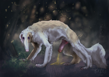 anatomically_correct anatomically_correct_genitalia anatomically_correct_penis animal_genitalia animal_penis canine_genitalia canine_penis feral forest_background genitals looking_at_viewer male peeing penis solo steam el_kyze kyze_(el_kyze) borzoi canid canine canis domestic_dog hunting_dog mammal sighthound hi_res