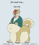 belly bloated expansion male overweight overweight_male overweight_taur solo stuffing text weight_gain dinokamu canid canine canis domestic_dog mammal shiba_inu spitz taur 2021 digital_media_(artwork) english_text hi_res sketch