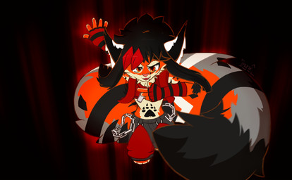abstract_background anthro arm_warmers armwear chain clothing crop_top female fluffy fluffy_tail paws shirt smile solo tail topwear kemotobi felid mammal pantherine tiger 2012