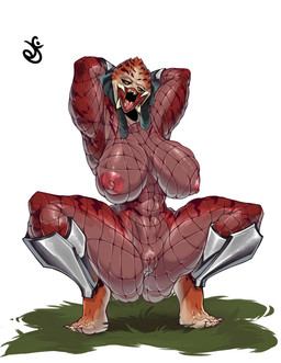 5_toes anthro areola armor arms_bent big_areola big_breasts big_mouth_(anatomy) big_nipples biped black_hair black_sclera breasts claws clothing crouching dark_hair dreadlocks feet female fishnet_clothing fishnet_shirt fishnet_topwear genitals glistening glistening_areola glistening_arms glistening_body glistening_breasts glistening_eyes glistening_legs glistening_tongue grass greaves gums hair hands_behind_head head_tilt huge_areola huge_nipples humanoid_feet iris light_body long_hair looking_at_viewer mandibles mostly_nude mostly_nude_female mostly_nude_humanoid multicolored_body navel nipples not_furry open_mouth orange_body orange_eyes pink_areola pink_nipples pink_tongue pink_vulva plant plantigrade plump_labia pose puffy_areola pupils raised_heel red_body red_breasts sharp_teeth shirt silver_(metal) silver_armor simple_background solo spread_legs spreading teeth three-quarter_view toe_claws toes tongue tongue_out topwear vambrace vulva white_background white_body white_claws wide_hipped_female wide_hipped_humanoid wide_hips dustyjcircus predator_(franchise) alien yautja 2025 absurd_res digital_drawing_(artwork) digital_media_(artwork) hi_res signature