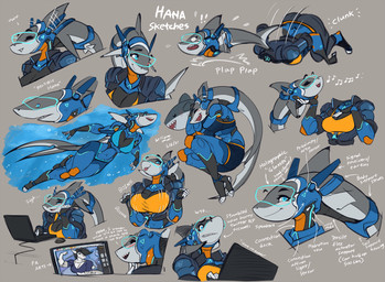 anthro bouncing_breasts breasts detachable detachable_head eyebrows female feral grey_body grey_skin headless holding_own_head open_mouth solo wmdiscovery93 hana_(wmdiscovery93) fish marine shark hi_res