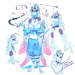 4_fingers alcohol_bottle anthro beverage_bottle biped blue_hair bottle breasts choker container female fingers hair hand_on_hip horn jewelry looking_at_viewer navel necklace smoking smoking_pipe solo white_body miluinaoxie mythology dragon mythological_creature mythological_scalie scalie hi_res
