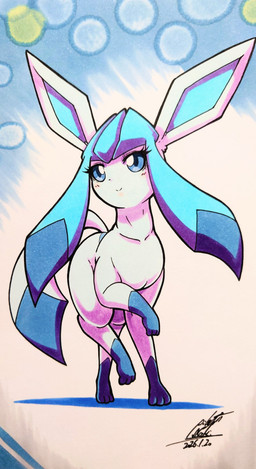 abstract_background ambiguous_gender blue_body blue_eyes blue_fur blush blush_lines eyelashes feral fur paws smile solo tail 025aki nintendo pokemon eeveelution generation_4_pokemon glaceon pokemon_(species) 2026 absurd_res dated hi_res signature