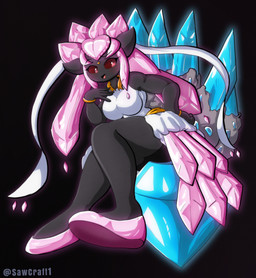 abstract_background anthro anthrofied big_breasts black_body black_clothing blue_crystal breasts chair clothing crystal crystal_hair female footwear furniture gem huge_breasts on_chair pink_clothing pink_crystals pink_footwear pink_gem pink_pseudo_hair pokemorph pseudo_hair red_eyes sitting sitting_on_chair sitting_on_object sitting_on_throne solo text throne white_clothing sawcraft1 nintendo pokemon graphi_(al33444) diancie generation_6_pokemon legendary_pokemon mega_diancie mega_evolution pokemon_(species) shiny_pokemon 2025 absurd_res artist_name hi_res