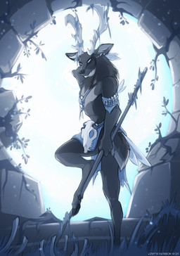 anthro antlers biped clothed clothed_anthro clothed_male clothing cloven_hooves fingers front_view fur holding_object holding_weapon hooves horn looking_at_viewer male solo standing tail weapon lizet deer_hunter_(lizet) deer mammal 2025 dated digital_drawing_(artwork) digital_media_(artwork) hi_res