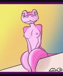 anthro breasts digitigrade female nipples outside pink_body pink_scales pink_skin scales slim solo sunset mystery-goop pinki_(mystery-goop) reptile scalie snake letterbox