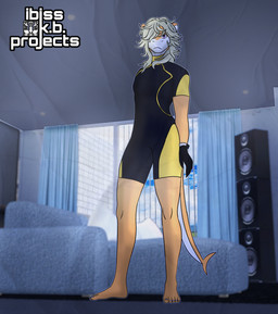 3d_background anthro artist_watermark barefoot black_bodysuit black_clothing black_skinsuit blonde_hair blue_sky bodysuit clock clothed clothing curtains curtains_open day diving_suit feet furniture gloves hair hair_over_eye handwear inside interior_background latex light logo long_hair male messy_hair nails neoprene orange_body orange_scales pillow plantigrade pose purple_eyes scales shark_tail short_sleeves skinsuit sky sofa solo speaker sunlight tail tight_clothing watch wetsuit white_snout window yellow_bodysuit yellow_clothing yellow_skinsuit ibisskb yura_(ibisskb) aquatic felid feline fish hybrid mammal pantherine shark tiger 3d_(artwork) artist_logo digital_media_(artwork) hi_res mixed_media
