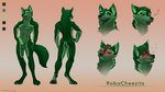 animal_genitalia anthro balls blush fur genitals green_balls green_body green_eyes green_fur green_penis green_sheath male penis sheath solo duskinwolf robocheezits canid canine canis hybrid mammal wolf absurd_res hi_res model_sheet