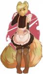 anthro bulge clothed clothing condom crossdressing ear_piercing femboy fur hair legwear looking_at_viewer maid_uniform male piercing sexual_barrier_device simple_background smile solo stockings uniform junebuq ash_reeves ailurid mammal red_panda 2016 digital_media_(artwork) shaded