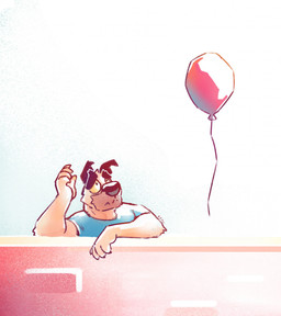 anthro balloon beard black_nose blue_clothing blue_shirt blue_t-shirt blue_topwear brown_beard brown_facial_hair clothed clothing facial_hair floppy_ears front_view fur inflatable male male_anthro mouth_closed shirt simple_background solo t-shirt tan_body tan_fur topwear chocolateandmilk richard_(chocolateandmilk) canid canine canis domestic_dog mammal 2023 dated hi_res signature
