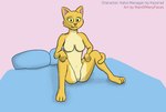 bed blue_bed_sheet breasts featureless_breasts featureless_crotch female furniture hand_on_leg inner_ear_fluff looking_at_viewer multicolored_body navel pillow pink_background simple_background sitting solo tail tail_around_leg tuft two_tone_body yellow_body yellow_sclera manofmanyfaces microsoft prequel_adventure the_elder_scrolls katia_managan felid khajiit mammal 2024 digital_drawing_(artwork) digital_media_(artwork) hi_res shaded simple_shading soft_shading