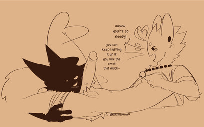 anthro bell blush blush_lines butt chest_tuft clothed clothing clothing_lift dialogue duo ear_piercing erection foreskin genitals hand_on_leg hand_on_thigh humanoid_genitalia humanoid_penis jewelry looking_at_another lying male male/male musk necklace on_back open_mouth partially_clothed penis penis_sniffing piercing retracted_foreskin shirt shirt_lift simple_background slim smile snaggle_tooth sniffing tail text topwear tuft underwear underwear_down nerunaur noir_(noirzvault) vanille_(noirzvault) domestic_cat felid feline felis mammal digital_drawing_(artwork) digital_media_(artwork) english_text hi_res signature