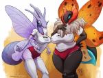 2017 4_arms anthro anthrofied arthropod arthropod_abdomen big_breasts black_body blue_eyes breast_size_difference breasts clothed clothing curvy_figure duo english_text female fur generation_1_pokemon generation_5_pokemon half-closed_eyes horn huge_breasts insect insect_wings legwear lepidopteran looking_at_viewer multi_arm multi_limb narrowed_eyes nintendo nipple_outline non-mammal_breasts pokemon pokemon_(species) pokemorph purple_body purple_horn red_horn signature text thick_thighs tuft venomoth volcarona voluptuous white_body white_fur wide_hips wings zwitterkitsune