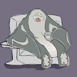 :3 anthro blep chair container cup flat_body furniture grey_body male nude solo tongue tongue_out saba_subdup nintendo splatoon big_man_(splatoon) aquatic fish manta_ray ray_(fish) stingray 1:1 hi_res