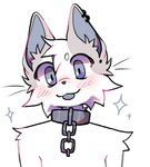 :3 anthro biped blep blue_eyes blue_nose blue_tongue blush broken_chain chain chain_leash cheek_tuft closed_smile collar ear_piercing ear_ring eyebrows facial_tuft fur happy inner_ear_fluff leash looking_at_viewer male metal_collar mostly_nude mouth_closed multicolored_body multicolored_fur piercing pupils ring_piercing shackled_neck shackles_only simple_background smile solo sparkles tongue tongue_out tuft two_tone_body two_tone_fur white_background white_body white_fur bobbipup cricket_(bobbipup) domestic_cat felid feline felis mammal 2024 bust_portrait digital_media_(artwork) portrait