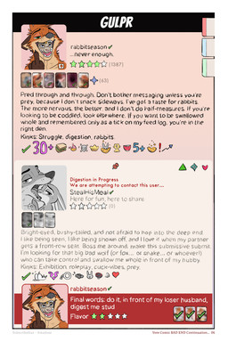 ambiguous_gender anthro bodily_fluids border brown_body brown_fur duo female fingers french_kissing fur kissing male multicolored_body multicolored_fur narrowed_eyes orange_body orange_fur saliva tan_body tan_fur teeth text tongue vore white_border amadose disney zootopia fan_character judy_hopps nick_wilde canid canine european_rabbit fox lagomorph leporid mammal oryctolagus rabbit red_fox true_fox absurd_res english_text hi_res