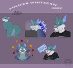 anthro backsack balls butt canid canine canis chibi english_text genitals hi_res lobo_(disambiguation) lucifer_(disambiguation) male mammal sergal silly snowwhitepaw solo sticker telegram text thehuntingwolf wolf