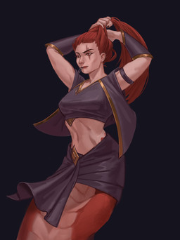 apode black_background black_bottomwear black_clothing black_topwear bottomwear clothed clothed_female clothed_humanoid clothing female female_humanoid hair legless lips mouth_closed navel red_body red_eyes red_hair red_lips red_scales scales serpentine simple_background solo split_form topwear edvardiko draconcopode humanoid lamia reptile scalie snake absurd_res hi_res portrait three-quarter_portrait