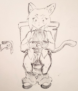 anthro belt belt_buckle bodily_fluids bottomwear bottomwear_down buckle clothed clothing female footwear genital_fluids genitals overshirt pants pants_down partially_clothed peeing playstation_console pubes shirt shoes toilet toilet_paper toilet_paper_roll toilet_use topwear undershirt urine vulva pikapika212 playstation playstation_portable sony_corporation sony_interactive_entertainment vg_cats aeris_(vg_cats) domestic_cat felid feline felis mammal hi_res traditional_media_(artwork)