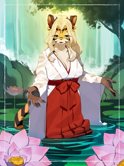 5_fingers anthro biped breasts claws clothed clothed_anthro clothed_female clothing ear_piercing female finger_claws fingers front_view fur hair handpaw open_mouth paws piercing solo standing tail tongue kame_3 felid mammal pantherine tiger 2026 absurd_res digital_drawing_(artwork) digital_media_(artwork) hi_res