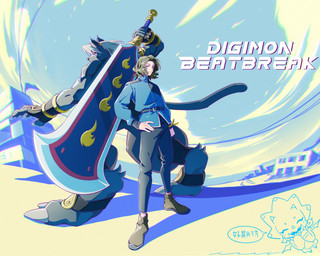 anthro biceps black_body black_fur claws duo fur greatsword hair long_hair male melee_weapon muscular muscular_anthro muscular_male paddle_sword sword toe_claws weapon white_hair isei0212 bandai_namco digimon digimon_beatbreak kyo_sawashiro digimon_(species) human mammal murasamemon 5:4 hi_res