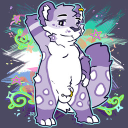 animal_genitalia anthro chibi ear_piercing furgonomic_piercing furgonomics genital_piercing genitals lgbt_pride male piercing pride_color_flag pride_colors purple_body sheath sheath_piercing sheath_poke solo vincian_pride_colors white_body zhiibe dutch_(dutchleopard) felid mammal pantherine snow_leopard 1:1
