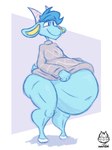 anthro horn male navel overweight solo thick_thighs imafetish animal_crossing nintendo sherb_(animal_crossing) bovid caprine goat mammal 3:4 hi_res