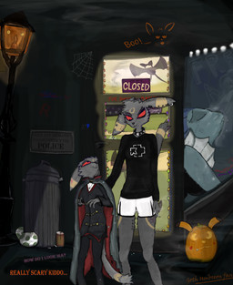 age_difference alternative_fashion anthro background_smoke bad_parenting big_nose black_clothing black_collar black_eyeliner black_hoodie black_piercing black_topwear blue_body blue_fur bottomwear box breasts broken_window building button_(fastener) candy cape cheek_tuft cigarette city claws clothing clothing_theft collar container costume cracked_egg cross cross_piercing cup dark_clothing decoration dessert dialogue dirty dirty_clothing dirty_pants dirty_tail door door_handle dressing_up duo ear_piercing ear_ring egg eyebrow_piercing eyebrows eyelashes eyeliner eyes_closed eyeshadow facial_piercing facial_tuft fangs female fin floor fluffy fluffy_tail fog food fruit fur furgonomics furry-specific_piercing glass goth graffiti graffiti_on_wall grey_body grey_cape grey_clothing grey_fur grin gum hair halloween_costume halloween_decoration hand_on_back hands_up harassment holidays hoodie innocence innocent_expression innocent_smile jack-o'-lantern jewelry lamp lantern larger_female leg_markings lights liquid logo_on_clothing logo_on_hoodie makeup male markings mature_anthro mature_female messy messy_hair muzzle_piercing necklace night nose_piercing number older_female open/closed_sign outside pants phone_number piercing plant pockets pokemon_egg poster price_tag pumpkin punk pupils red_eyes ring_piercing robbery robbing sharp_teeth shattered_glass shirt shorts sign size_difference skinny skinny_female skinny_male slim slim_female slim_male slit_pupils slut_print small_breasts small_nose smaller_male smile smiling_at_another smoke smoking smoking_cigarette smug smug_face smug_grin snout spider_web spiked_collar spikes star_tattoo stealing store string_lights tail tail_piercing talking_to_another tattoo tattoo_on_thigh teeth text thigh_gap thigh_markings tomboy topwear torn_bottomwear torn_cape torn_clothing torn_pants trash trash_can trash_on_ground tuft urban vampire_costume wall_(structure) water_on_face wet wet_body wet_face wet_fur white_bottomwear white_clothing white_shorts young young_anthro young_male younger_male goth_umbreon_fan halloween nintendo pokemon rammstein lydia_brat miky_brat eeveelution generation_1_pokemon generation_2_pokemon mammal pokemon_(species) umbreon vaporeon absurd_res digital_drawing_(artwork) digital_media_(artwork) english_text hi_res mother_(lore) mother_and_child_(lore) mother_and_son_(lore) parent_(lore) parent_and_child_(lore) parent_and_son_(lore) son_(lore)