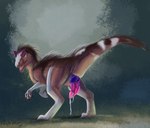 bodily_fluids butt claws cum erection feral genital_fluids genitals leaking looking_at_viewer looking_back male nude penis precum presenting presenting_hindquarters presenting_penis raised_tail solo tail toe_claws phinja allosaurid allosaurus dinosaur prehistoric_species reptile scalie theropod 2021