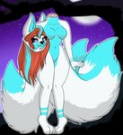 3_tails 3_toes anthro big_ears blue_body blue_countershading blue_eyes blue_hair breasts countershading detachable detachable_head featureless_breasts featureless_crotch feet female fluffy fluffy_tail full_moon fur hair holding_head holding_own_head inner_ear_fluff looking_at_viewer modular moon multi_tail multicolored_hair nude outside red_hair sky smile solo star starry_sky tail toes tuft white_body white_fur sprinkles_scribbles european_mythology irish_mythology mythology timina arctic_fox canid canine dullahan fox mammal true_fox absurd_res hi_res signature