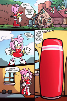 anthro anthro_to_inanimate belly_dancing boots break_in breasts building chaos_control chaos_emerald clothed clothed_anthro clothed_female clothing dancing dialogue female footwear fully_clothed fully_clothed_anthro fully_clothed_female gem house inanimate_transformation latex nipple_outline punching_bag shoes solo speech_bubble standing tail text transformation sachasketchy sega sonic_the_hedgehog_(series) amy_rose eulipotyphlan hedgehog living_latex mammal animated animated_comic comic digital_media_(artwork) english_text