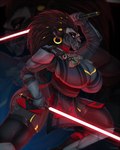 absurd_res anthro big_breasts breasts decoration ear_piercing ear_ring eulipotyphlan female hedgehog hi_res jewelry lightsaber mammal mask melee_weapon night piercing ring_piercing solo star_wars teragabba weapon