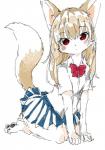 anthro bottomwear clothed clothing female hair kemono looking_at_viewer neck_bow red_bow red_eyes shirt simple_background skirt solo topwear white_background minek015 domestic_cat felid feline felis mammal