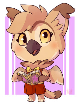 anthro barefoot beak book chibi clothing dress feathered_wings feathers feet female fluffy looking_at_viewer solo spellbook standing wings artsyaxolotl animal_crossing mythology nintendo sona_(noxiis) avian bird felid feline gryphon hybrid mammal mythological_avian mythological_creature owl