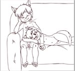 anthro blush butt clitoris duo female female/female flat_chested furniture genitals hair navel nipples nude one_eye_closed pussy short_hair sitting sofa spread_legs spreading tv_remote young young_anthro domzywomzy milly_(rokukeshiba) mimi_(rokukeshiba) canid canine canis domestic_cat felid feline felis fox hybrid mammal mustelid otter wolf monochrome