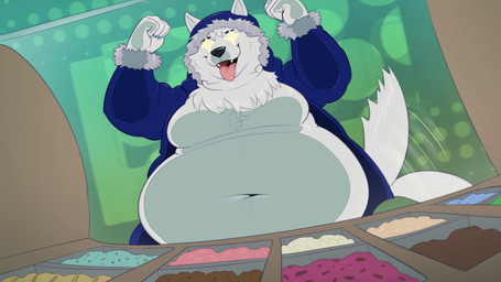 against_surface anthro belly belly_on_glass belly_squish big_belly clothed clothing coat dessert food fur glass ice_cream inside male moobs navel obese obese_anthro obese_male on_glass open_clothing open_coat open_mouth open_smile open_topwear overweight overweight_anthro overweight_male parka smile solo squish star_oculama tail tail_motion tailwag tongue tongue_out topwear white_body white_fur artienuki the-b3ing canid canine canis mammal wolf 16:9 hi_res widescreen