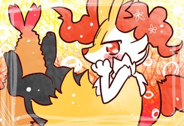 ambiguous_anthro ambiguous_gender anthro biped blush covering covering_mouth digitigrade dipstick_tail food looking_at_viewer markings object_in_tail shrimp_(food) side_view snout solo tail tail_markings annyui0611 nintendo pokemon braixen canid generation_6_pokemon mammal pokemon_(species) 2022 digital_drawing_(artwork) digital_media_(artwork) full-length_portrait hi_res japanese_description portrait translated_description