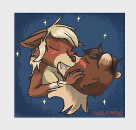 anthro blush bodily_fluids border breasts duo eyes_closed female grey_border hand_on_face making_out male male/female saliva saliva_on_face razzle_the_red bear brown_bear canid canine canis domestic_dog mammal ursine absurd_res hi_res